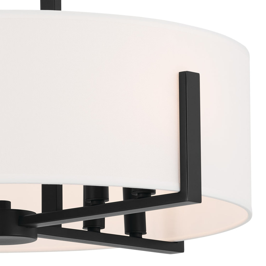 KICHLER 52592BK Malen 20 Inch 8 Light Semi-Flush With White Fabric Shade In Black