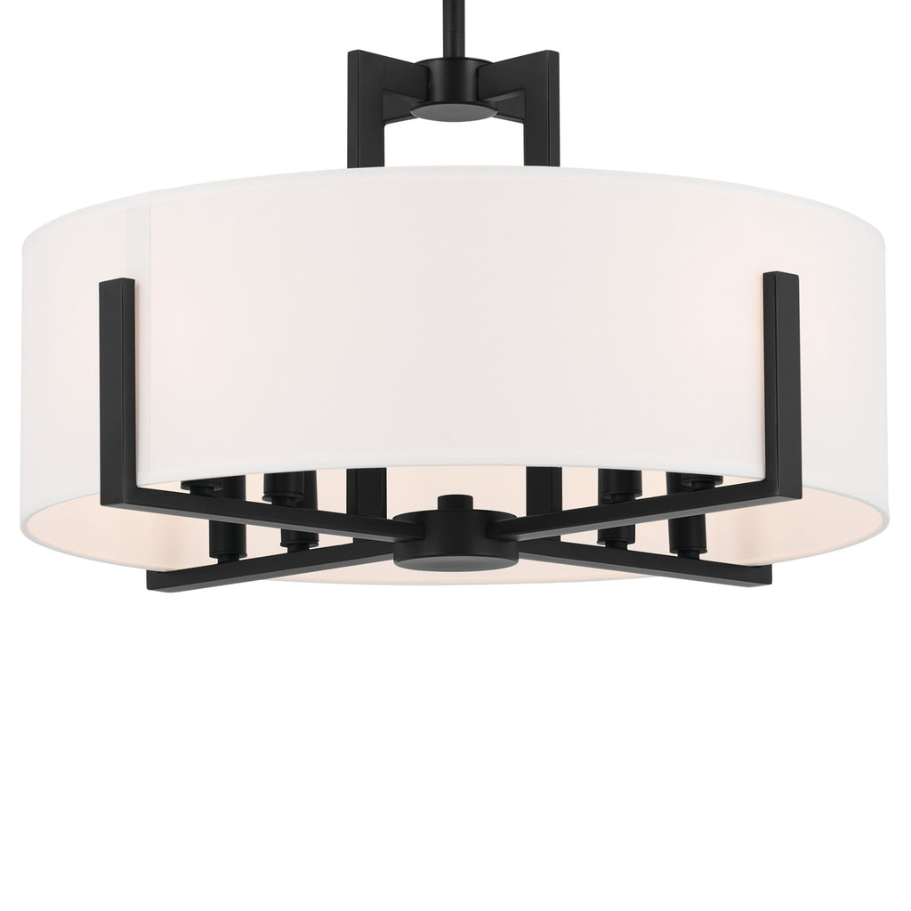KICHLER 52592BK Malen 20 Inch 8 Light Semi-Flush With White Fabric Shade In Black