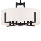 KICHLER 52592BK Malen 20 Inch 8 Light Semi-Flush With White Fabric Shade In Black