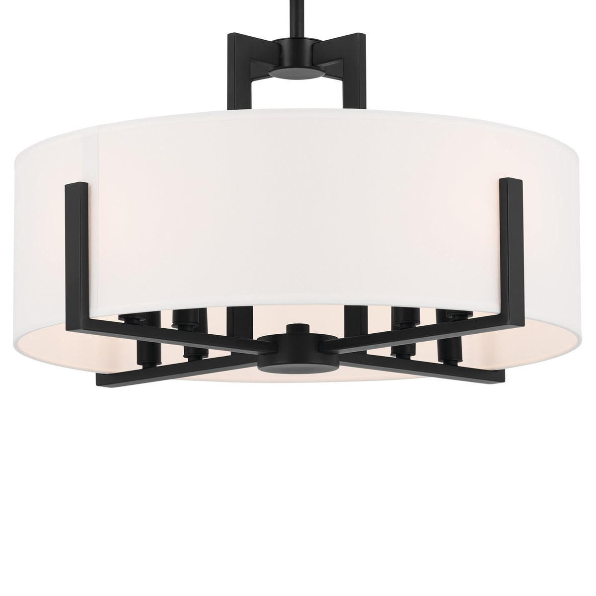 KICHLER 52592BK Malen 20 Inch 8 Light Semi-Flush With White Fabric Shade In Black