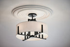 KICHLER 52592BK Malen 20 Inch 8 Light Semi-Flush With White Fabric Shade In Black