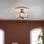 KICHLER 52592BK Malen 20 Inch 8 Light Semi-Flush With White Fabric Shade In Black