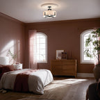 KICHLER 52592BK Malen 20 Inch 8 Light Semi-Flush With White Fabric Shade In Black