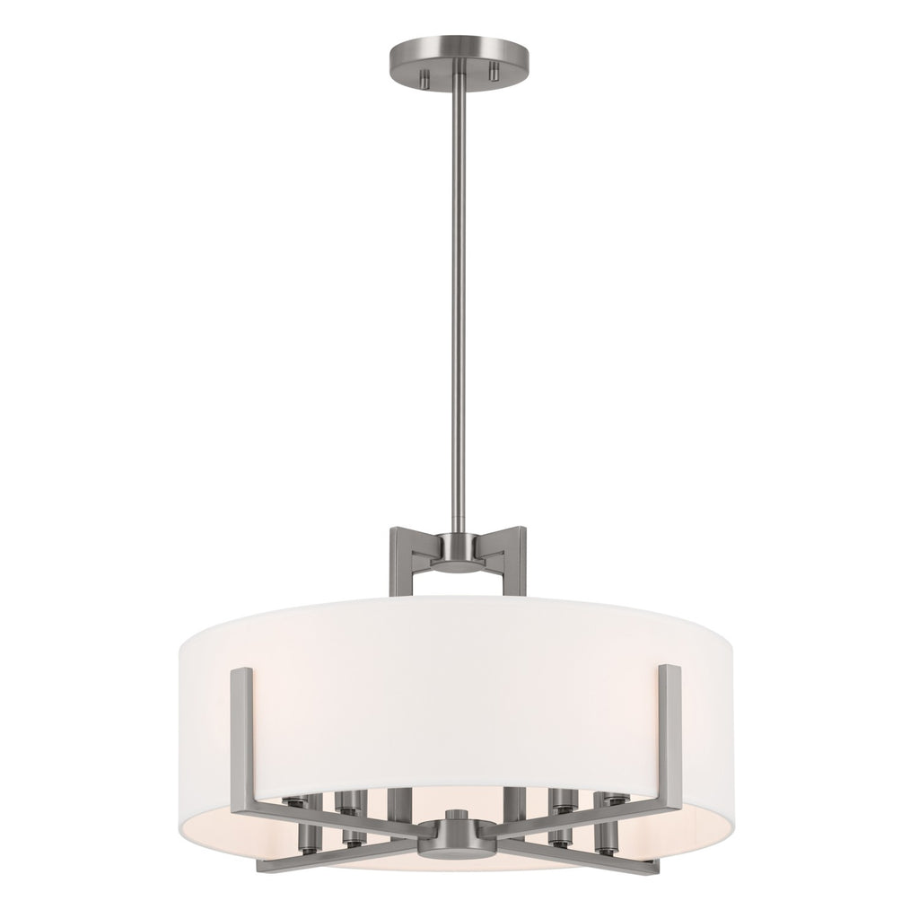 KICHLER 52592CLP Malen 20 Inch 8 Light Semi-Flush With White Fabric Shade In Classic Pewter