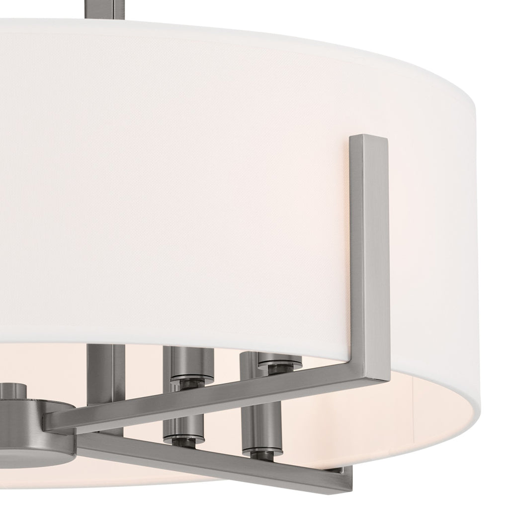 KICHLER 52592CLP Malen 20 Inch 8 Light Semi-Flush With White Fabric Shade In Classic Pewter