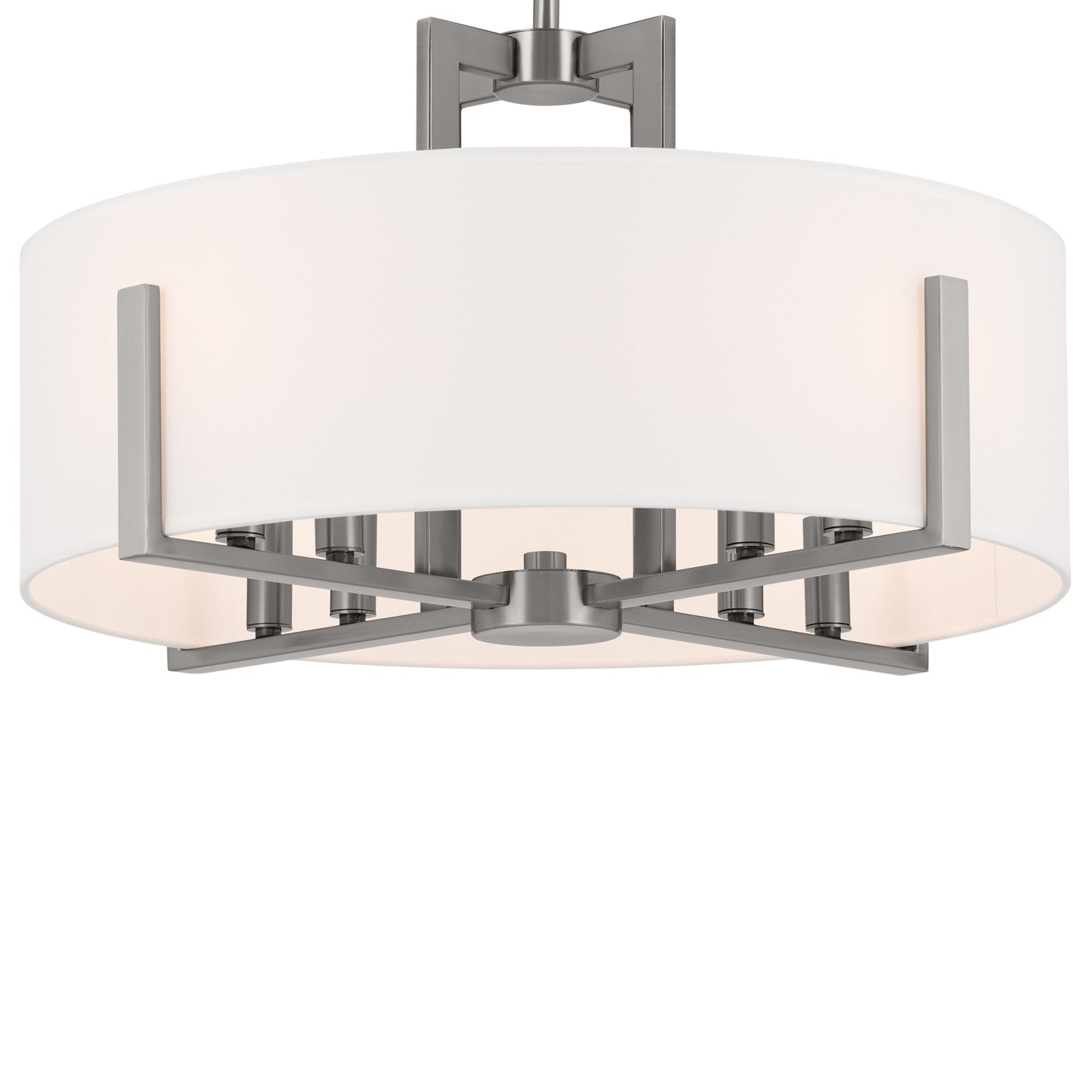 KICHLER 52592CLP Malen 20 Inch 8 Light Semi-Flush With White Fabric Shade In Classic Pewter