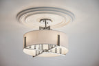 KICHLER 52592CLP Malen 20 Inch 8 Light Semi-Flush With White Fabric Shade In Classic Pewter