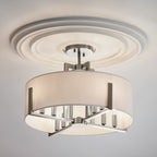 KICHLER 52592CLP Malen 20 Inch 8 Light Semi-Flush With White Fabric Shade In Classic Pewter
