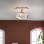 KICHLER 52592CLP Malen 20 Inch 8 Light Semi-Flush With White Fabric Shade In Classic Pewter