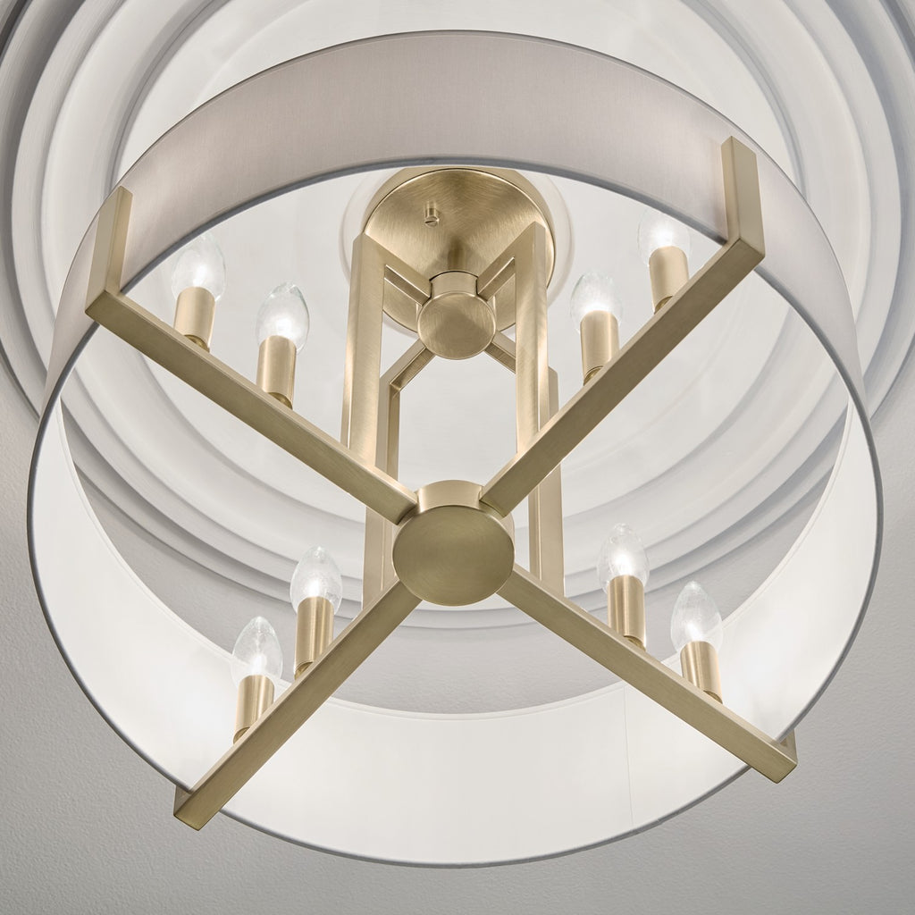 KICHLER 52592CPZ Malen 20 Inch 8 Light Semi-Flush With White Fabric Shade In Champagne Bronze