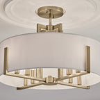 KICHLER 52592CPZ Malen 20 Inch 8 Light Semi-Flush With White Fabric Shade In Champagne Bronze