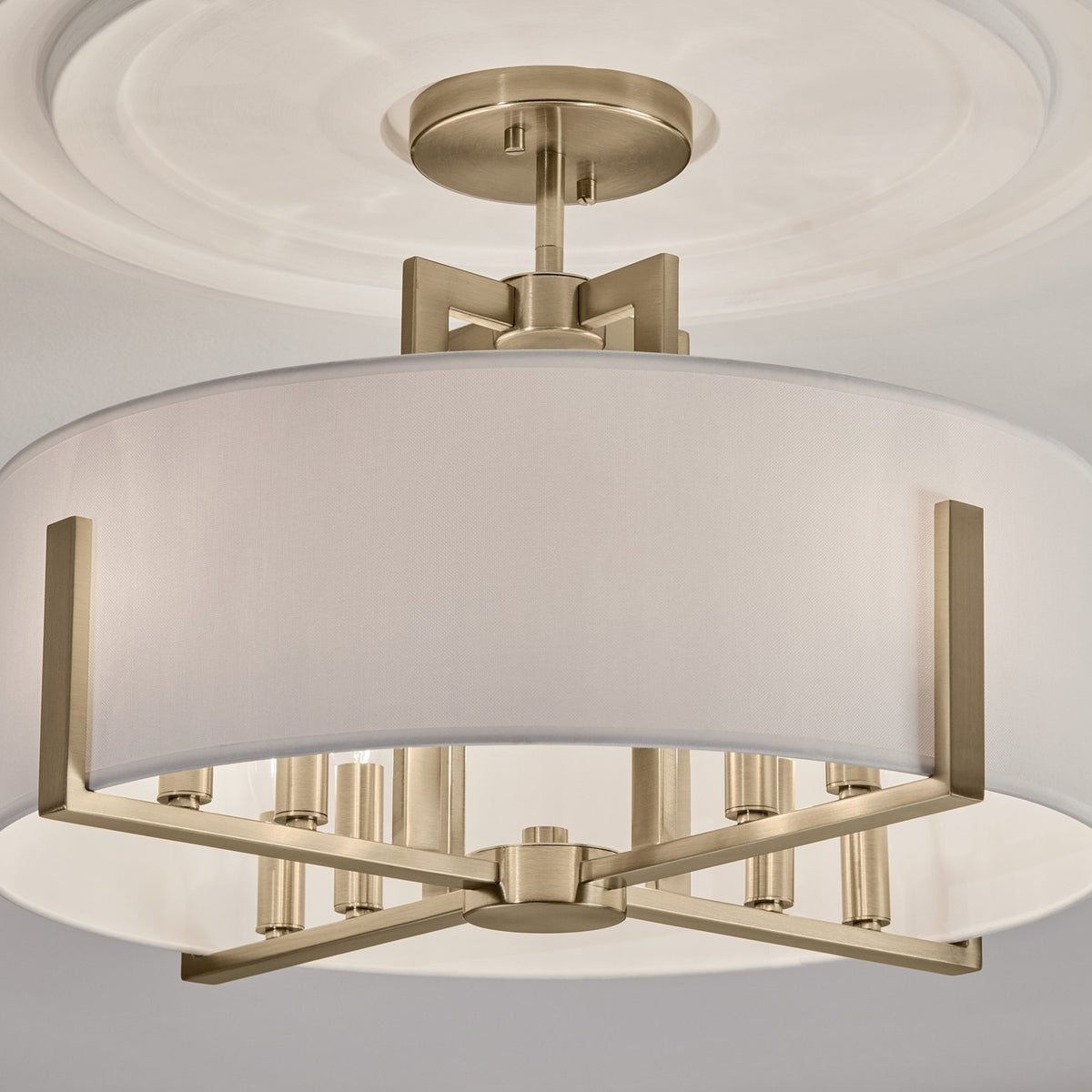 KICHLER 52592CPZ Malen 20 Inch 8 Light Semi-Flush With White Fabric Shade In Champagne Bronze