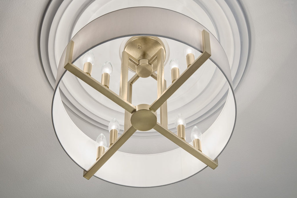 KICHLER 52592CPZ Malen 20 Inch 8 Light Semi-Flush With White Fabric Shade In Champagne Bronze