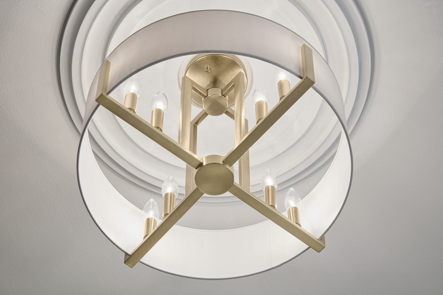 KICHLER 52592CPZ Malen 20 Inch 8 Light Semi-Flush With White Fabric Shade In Champagne Bronze