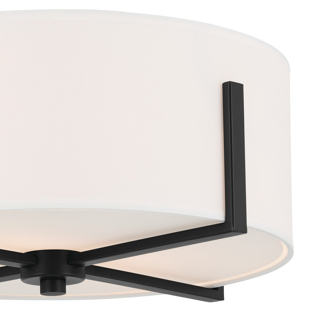 KICHLER 52593BK Malen 15.5 Inch 2 Light Flush Mount With White Fabric Shade In Black