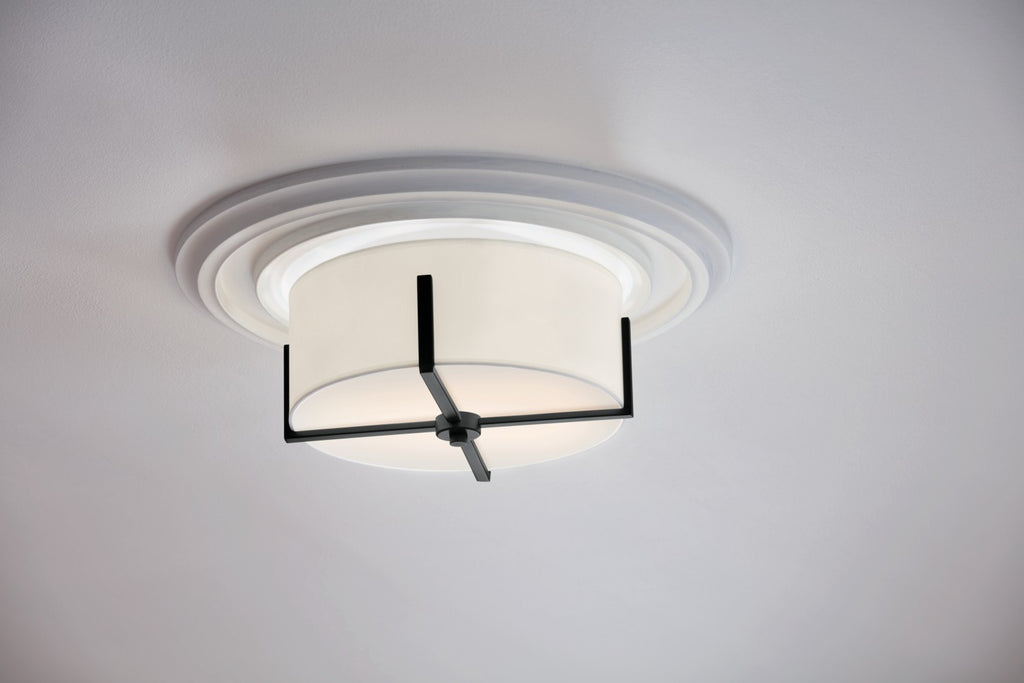 KICHLER 52593BK Malen 15.5 Inch 2 Light Flush Mount With White Fabric Shade In Black
