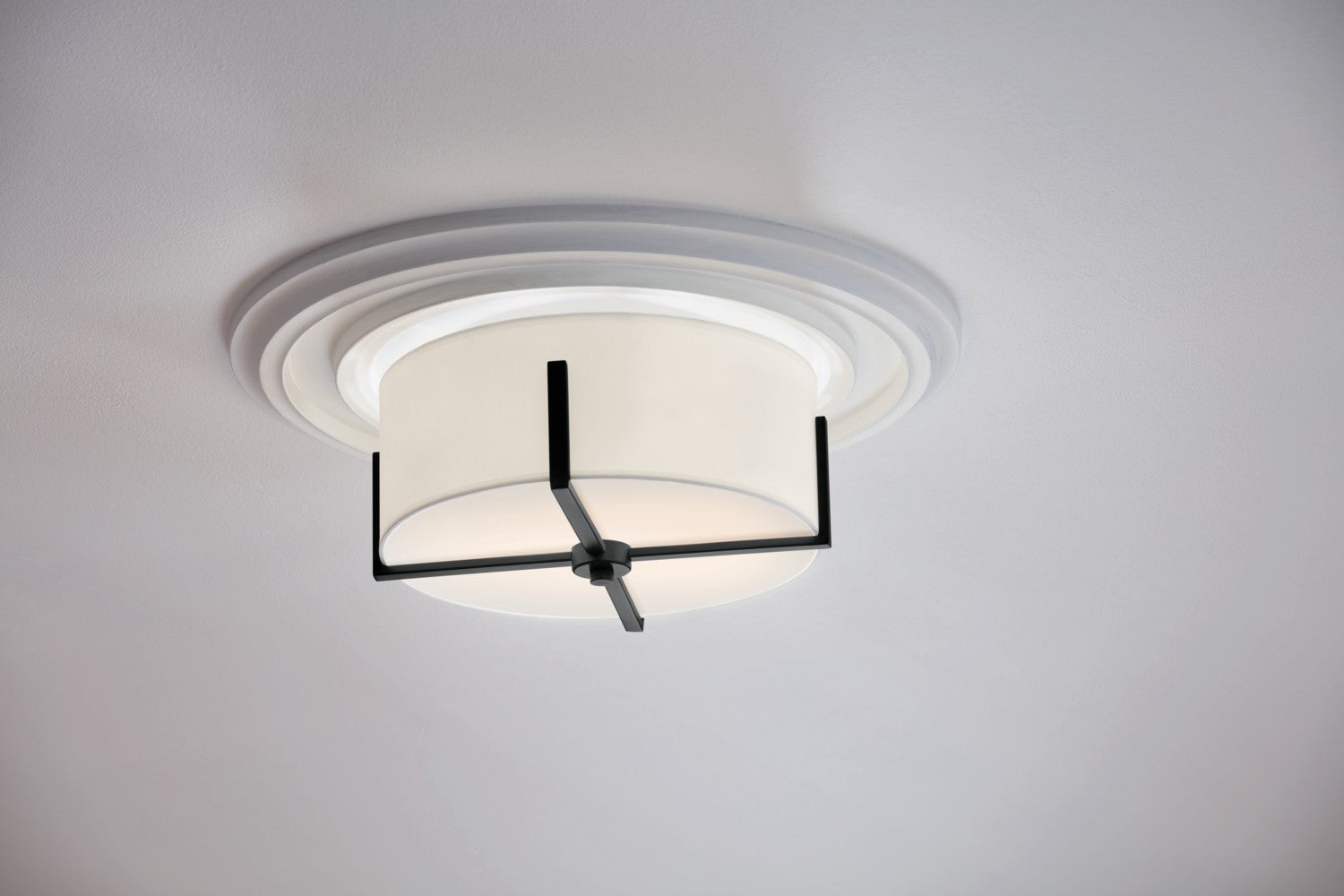 KICHLER 52593BK Malen 15.5 Inch 2 Light Flush Mount With White Fabric Shade In Black