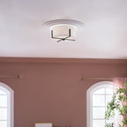KICHLER 52593BK Malen 15.5 Inch 2 Light Flush Mount With White Fabric Shade In Black
