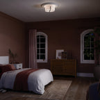 KICHLER 52593BK Malen 15.5 Inch 2 Light Flush Mount With White Fabric Shade In Black