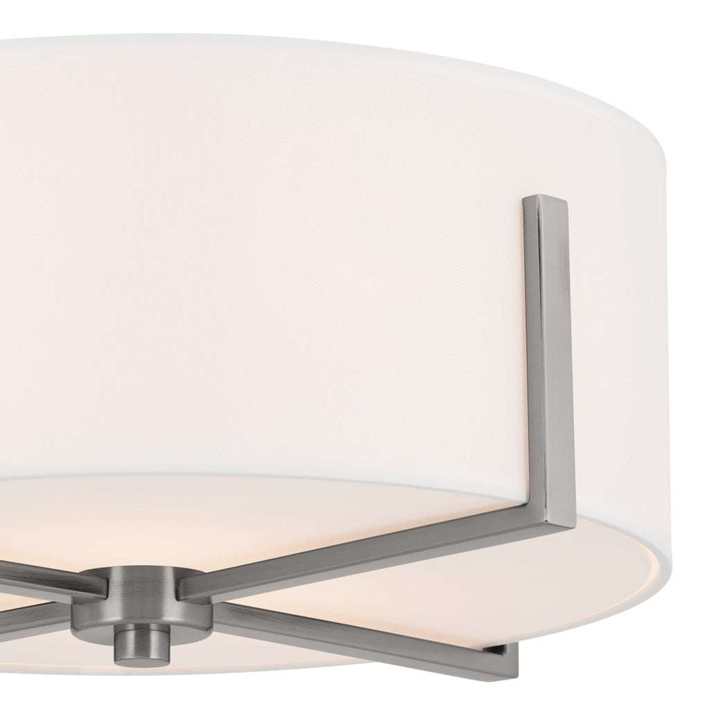 KICHLER 52593CLP Malen 15.5 Inch 2 Light Flush Mount With White Fabric Shade In Classic Pewter