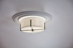 KICHLER 52593CLP Malen 15.5 Inch 2 Light Flush Mount With White Fabric Shade In Classic Pewter