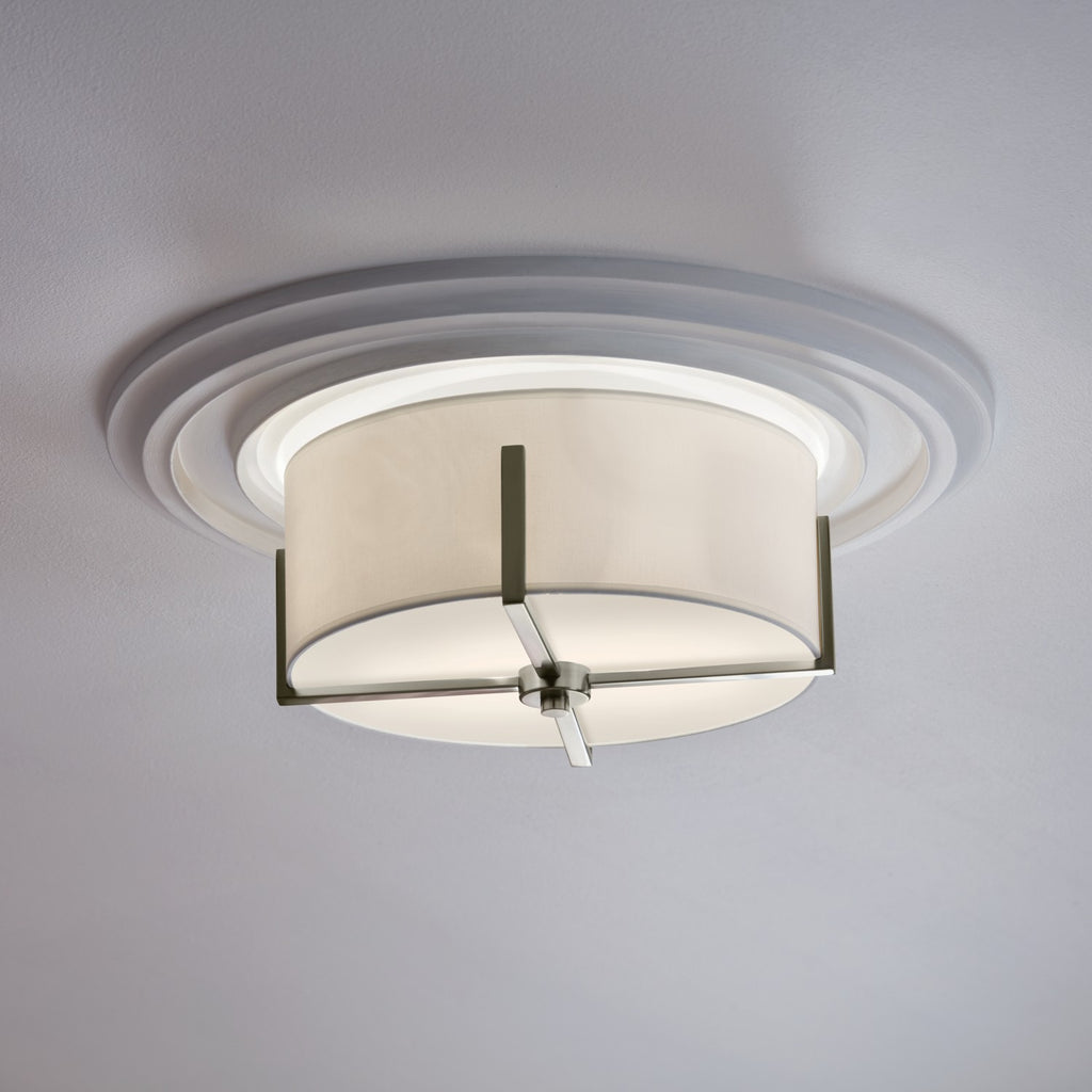 KICHLER 52593CLP Malen 15.5 Inch 2 Light Flush Mount With White Fabric Shade In Classic Pewter