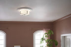 KICHLER 52593CLP Malen 15.5 Inch 2 Light Flush Mount With White Fabric Shade In Classic Pewter