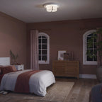 KICHLER 52593CLP Malen 15.5 Inch 2 Light Flush Mount With White Fabric Shade In Classic Pewter