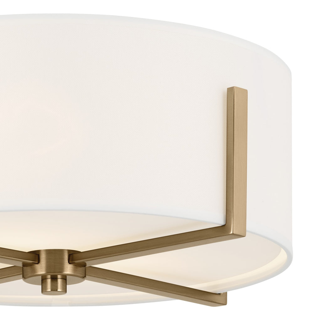KICHLER 52593CPZ Malen 15.5 Inch 2 Light Flush Mount With White Fabric Shade In Champagne Bronze