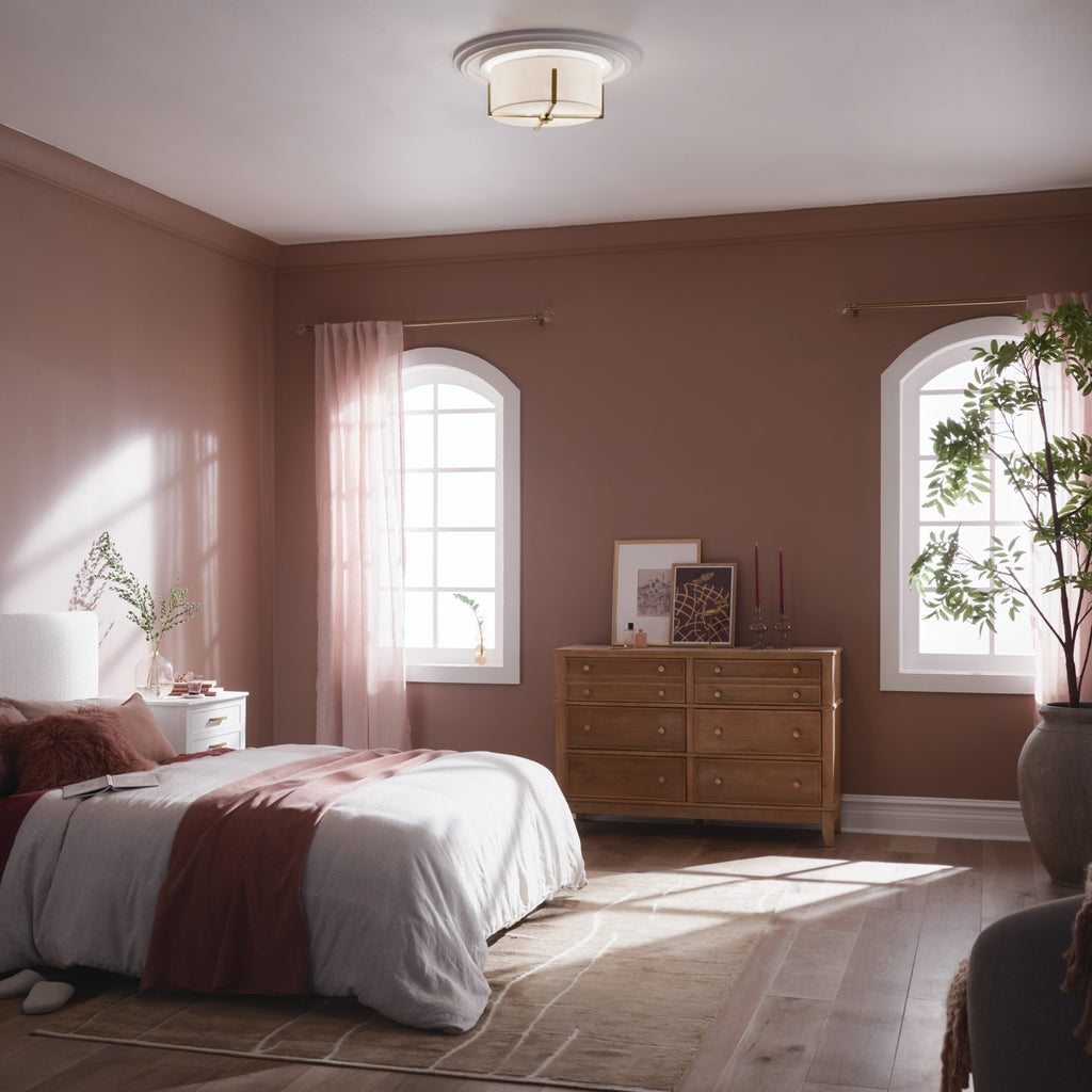 KICHLER 52593CPZ Malen 15.5 Inch 2 Light Flush Mount With White Fabric Shade In Champagne Bronze