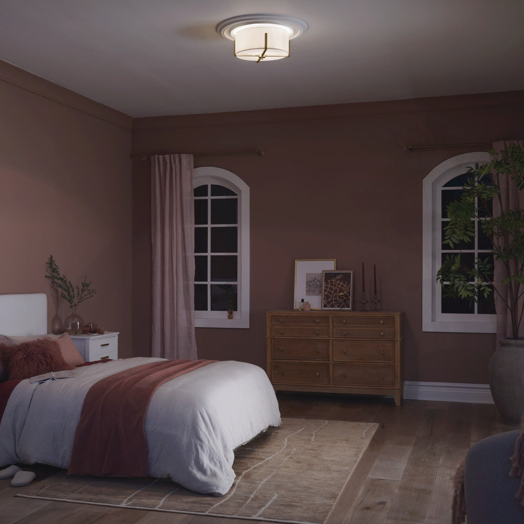 KICHLER 52593CPZ Malen 15.5 Inch 2 Light Flush Mount With White Fabric Shade In Champagne Bronze
