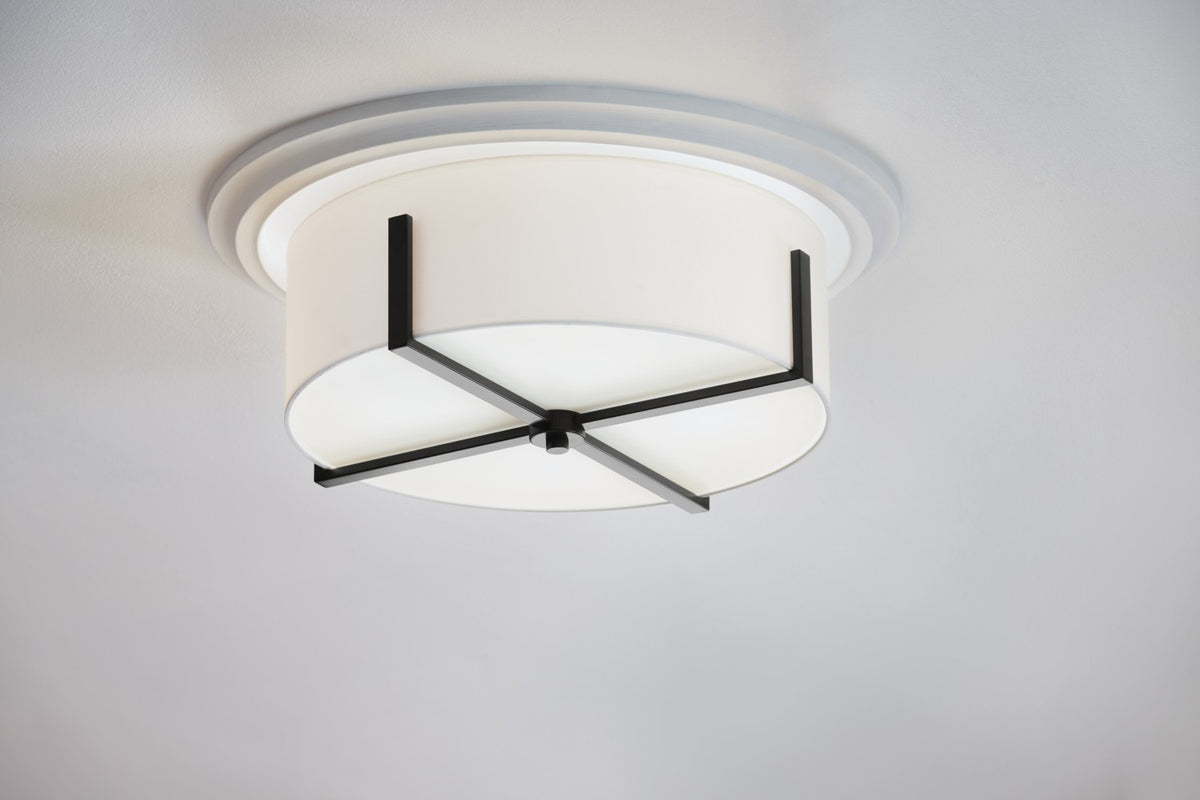 KICHLER 52594BK Malen 20 Inch 4 Light Flush Mount With White Fabric Shade In Black