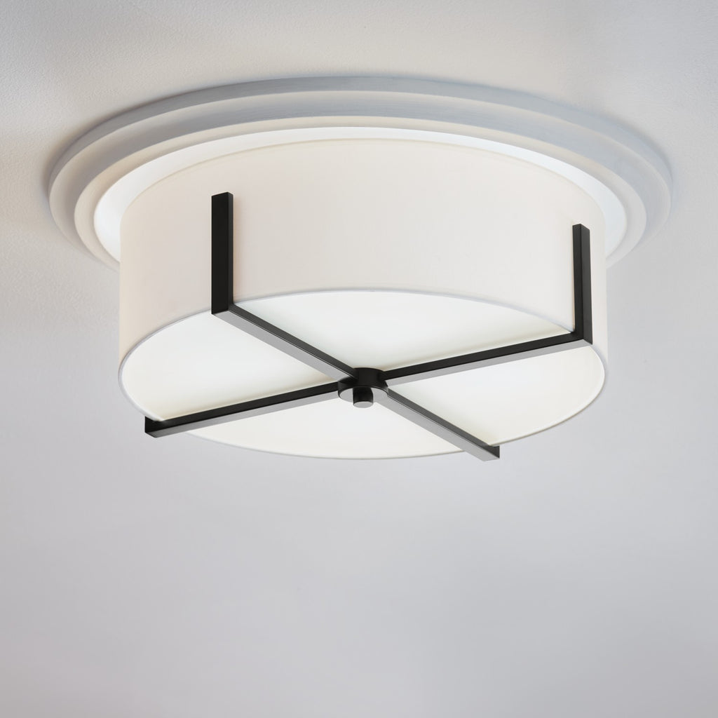 KICHLER 52594BK Malen 20 Inch 4 Light Flush Mount With White Fabric Shade In Black
