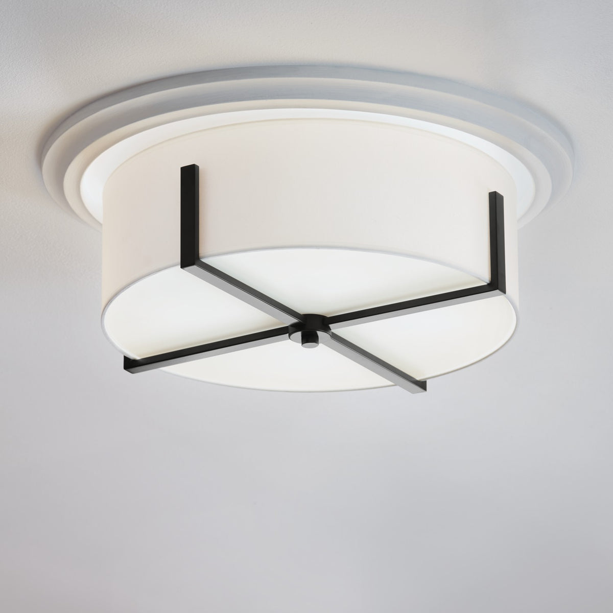 KICHLER 52594BK Malen 20 Inch 4 Light Flush Mount With White Fabric Shade In Black