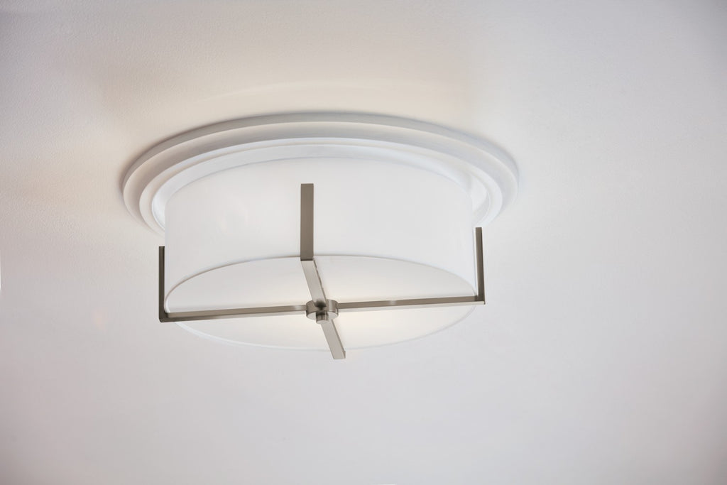 KICHLER 52594CLP Malen 20 Inch 4 Light Flush Mount With White Fabric Shade In Classic Pewter