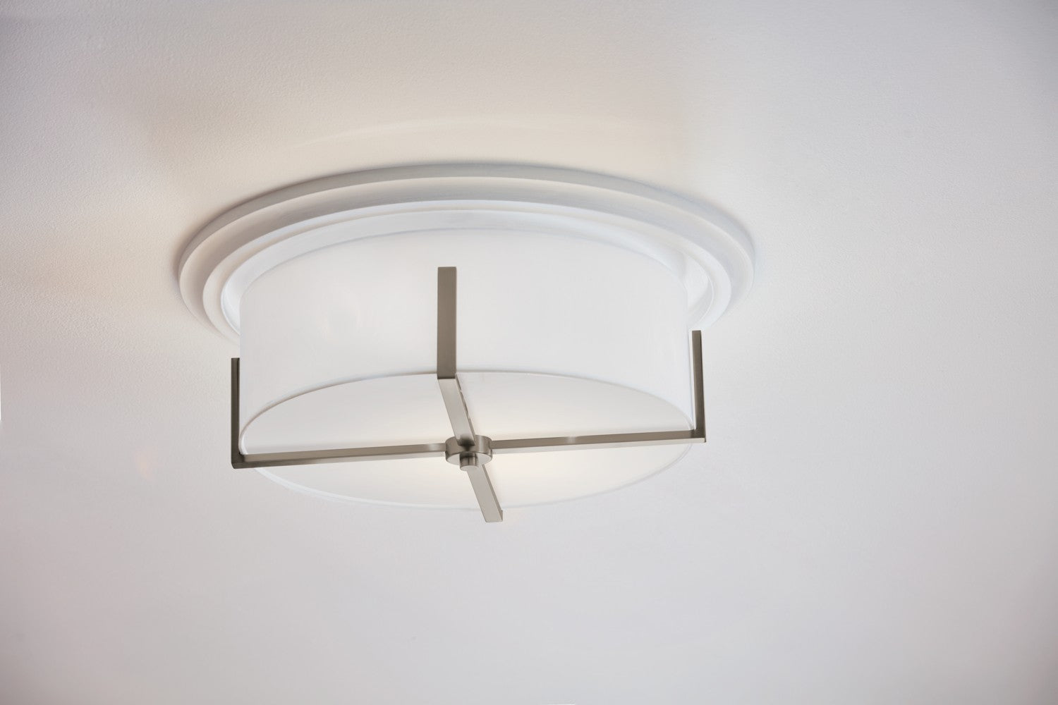 KICHLER 52594CLP Malen 20 Inch 4 Light Flush Mount With White Fabric Shade In Classic Pewter