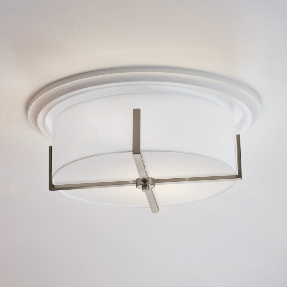 KICHLER 52594CLP Malen 20 Inch 4 Light Flush Mount With White Fabric Shade In Classic Pewter
