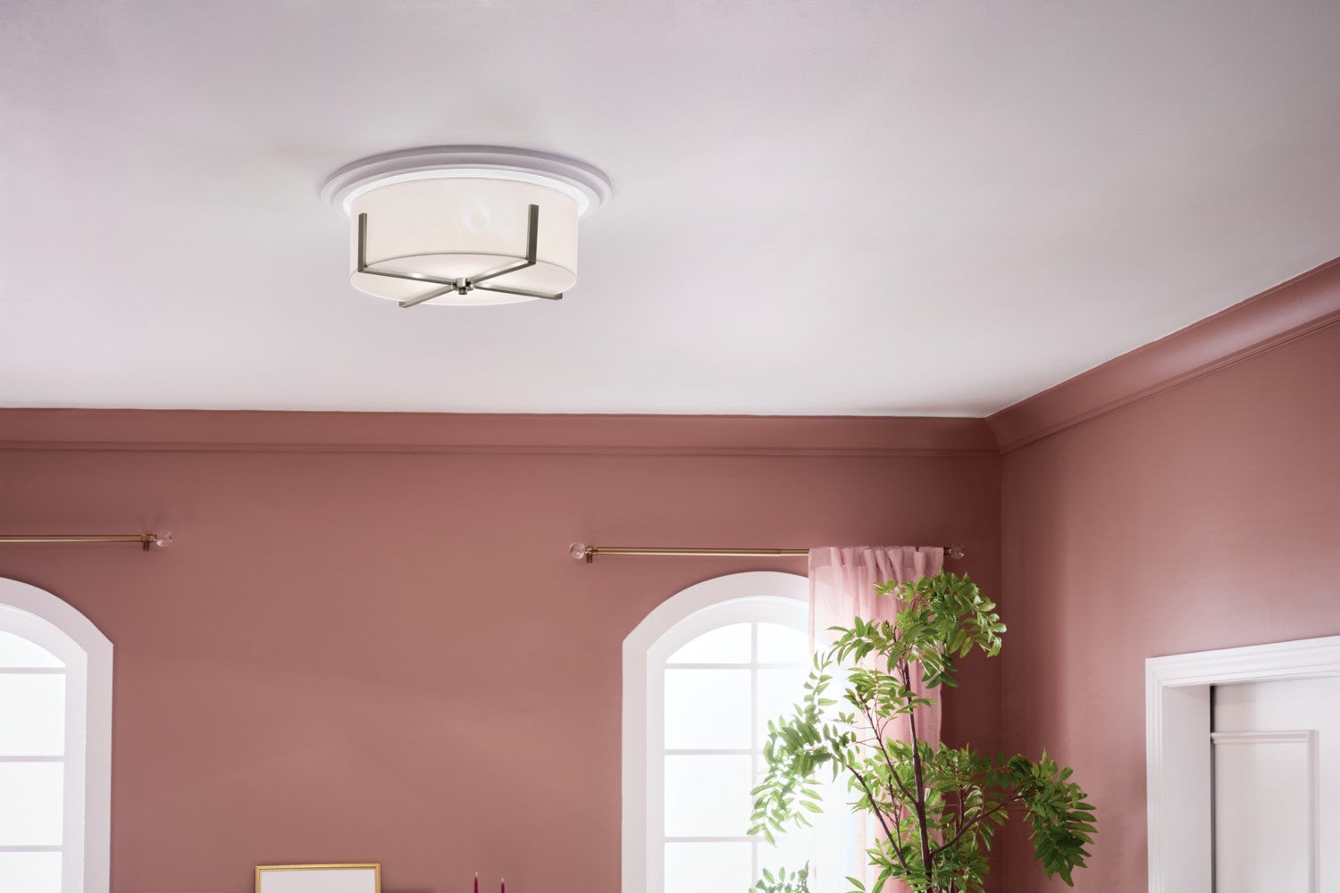 KICHLER 52594CLP Malen 20 Inch 4 Light Flush Mount With White Fabric Shade In Classic Pewter