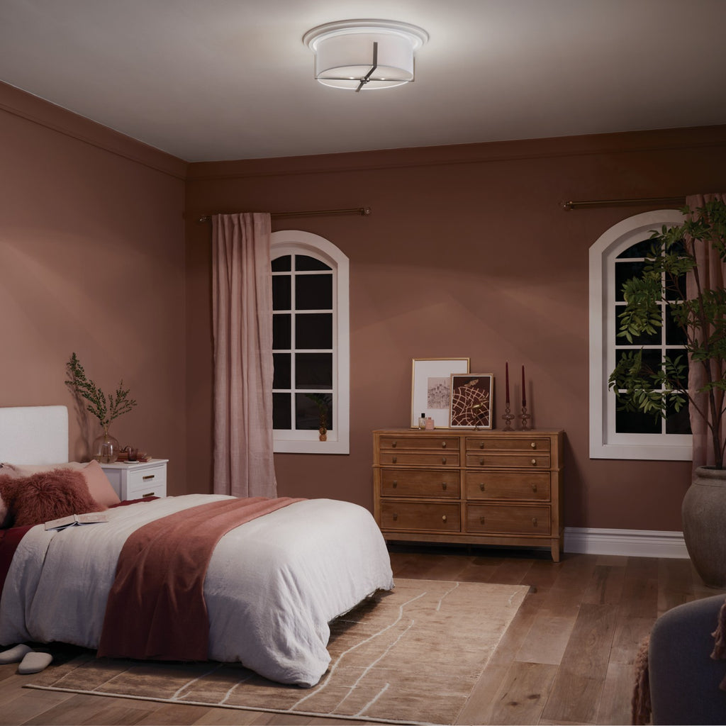 KICHLER 52594CLP Malen 20 Inch 4 Light Flush Mount With White Fabric Shade In Classic Pewter