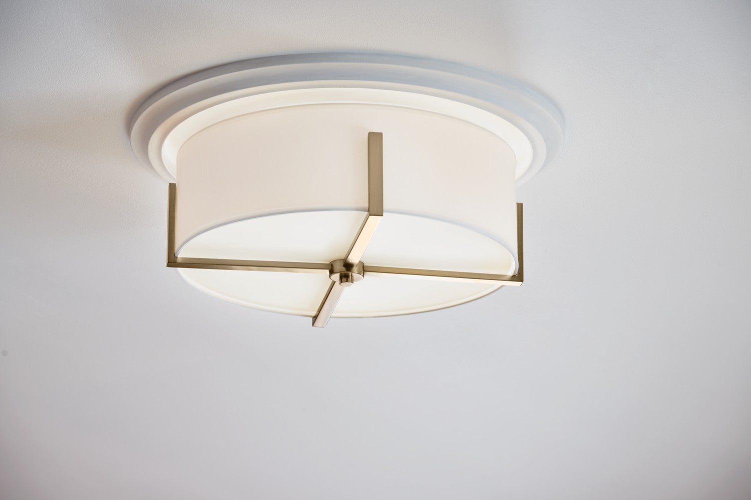 KICHLER 52594CPZ Malen 20 Inch 4 Light Flush Mount With White Fabric Shade In Champagne Bronze