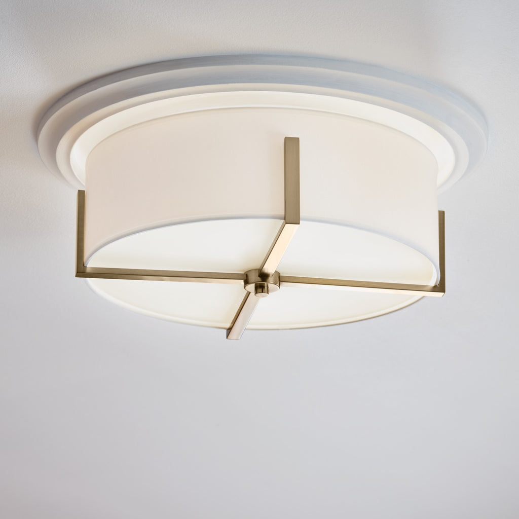 KICHLER 52594CPZ Malen 20 Inch 4 Light Flush Mount With White Fabric Shade In Champagne Bronze
