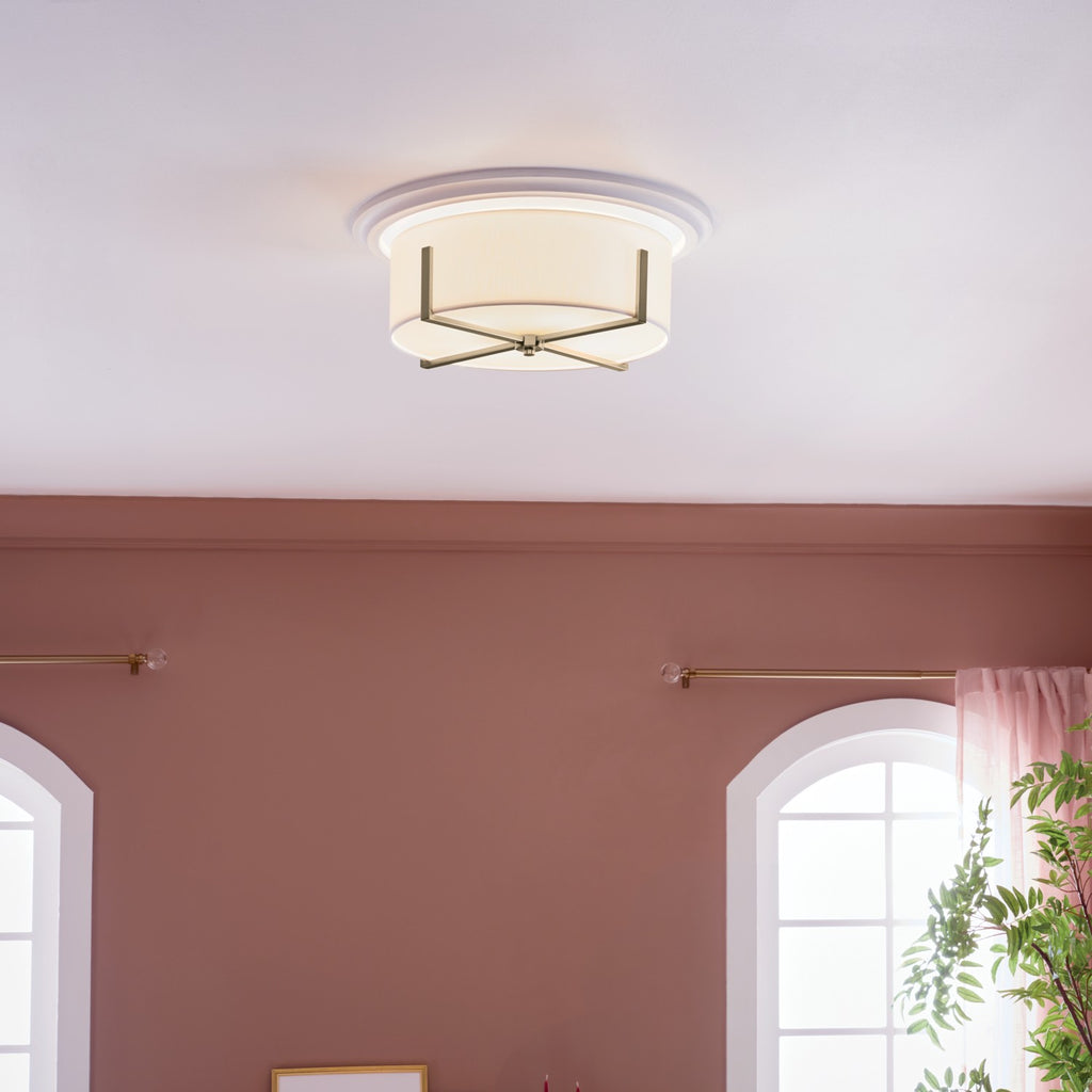KICHLER 52594CPZ Malen 20 Inch 4 Light Flush Mount With White Fabric Shade In Champagne Bronze