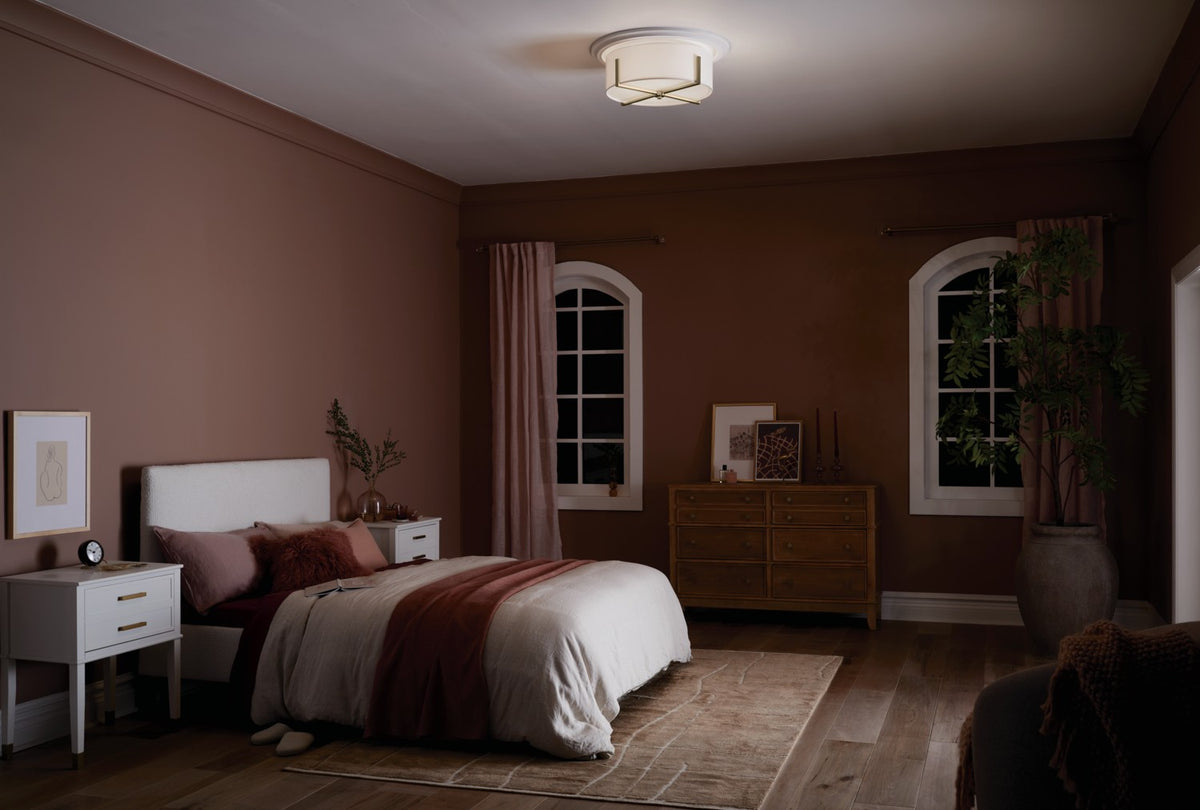 KICHLER 52594CPZ Malen 20 Inch 4 Light Flush Mount With White Fabric Shade In Champagne Bronze