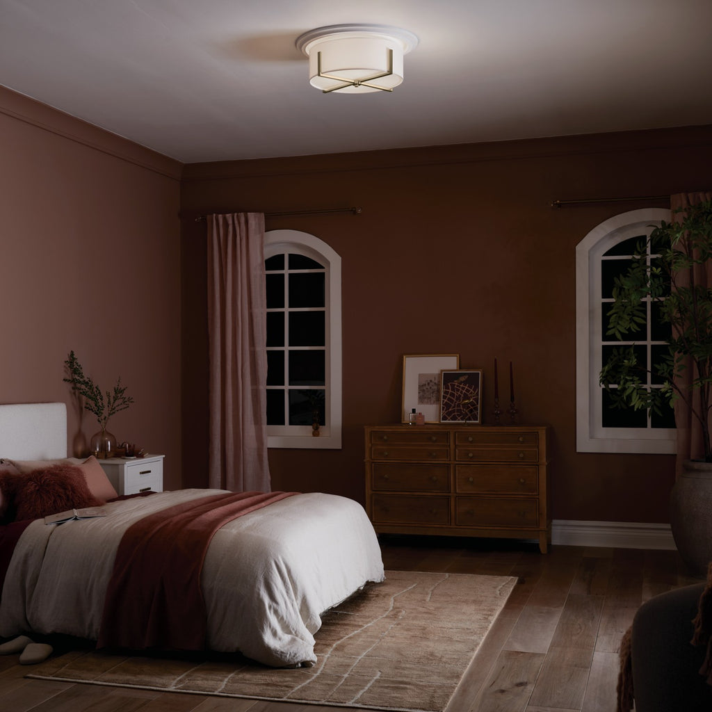 KICHLER 52594CPZ Malen 20 Inch 4 Light Flush Mount With White Fabric Shade In Champagne Bronze