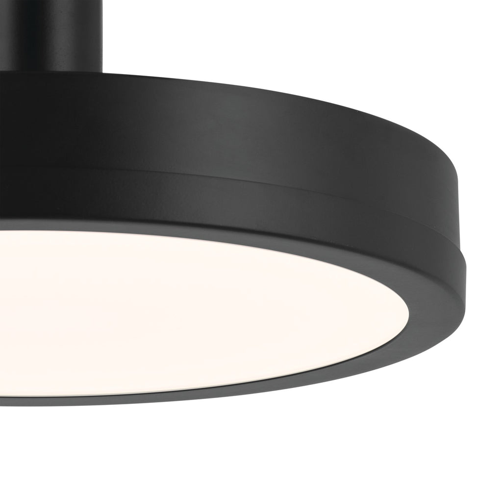 KICHLER 52589BK Riu 14.25 Inch 1 Light Led Semi-Flush With Opaque White Acrylic Diffuser In Black