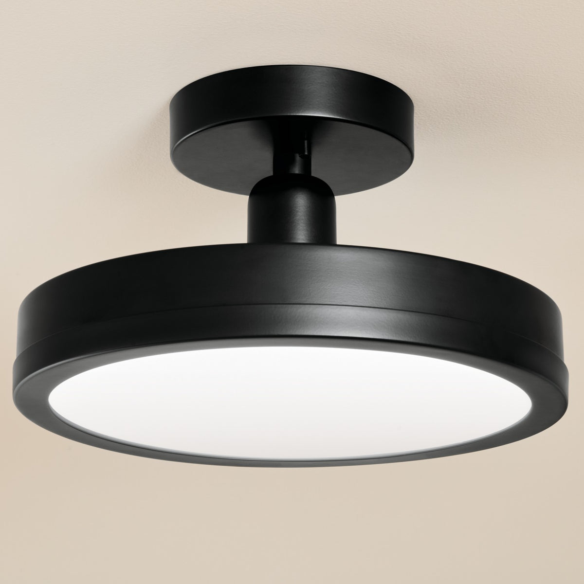 KICHLER 52589BK Riu 14.25 Inch 1 Light Led Semi-Flush With Opaque White Acrylic Diffuser In Black