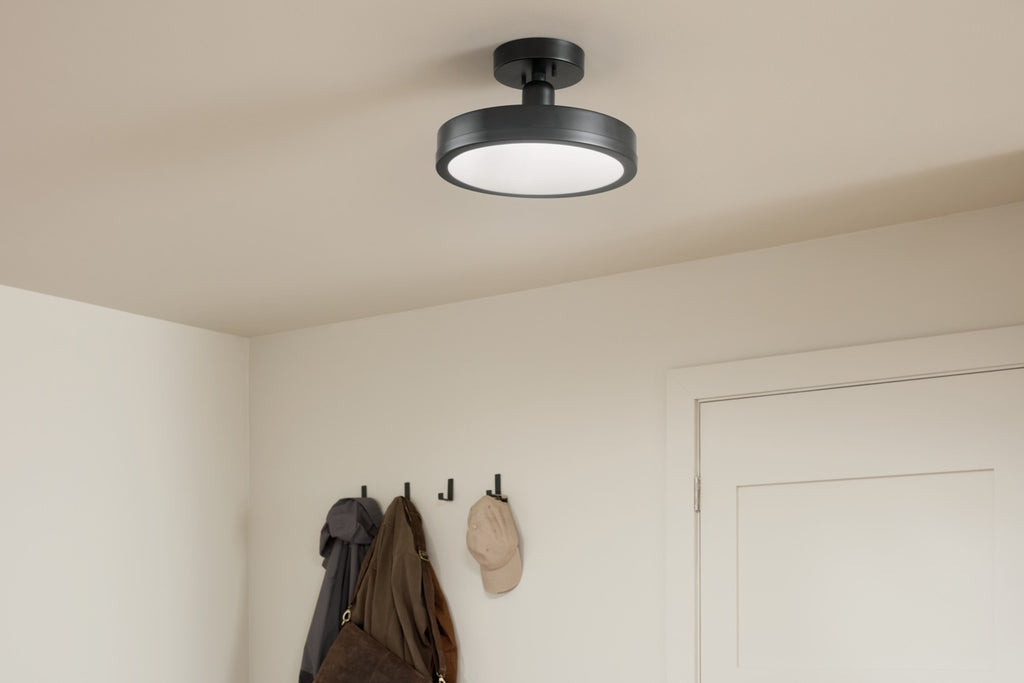 KICHLER 52589BK Riu 14.25 Inch 1 Light Led Semi-Flush With Opaque White Acrylic Diffuser In Black