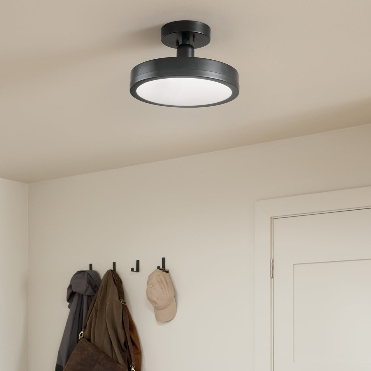 KICHLER 52589BK Riu 14.25 Inch 1 Light Led Semi-Flush With Opaque White Acrylic Diffuser In Black