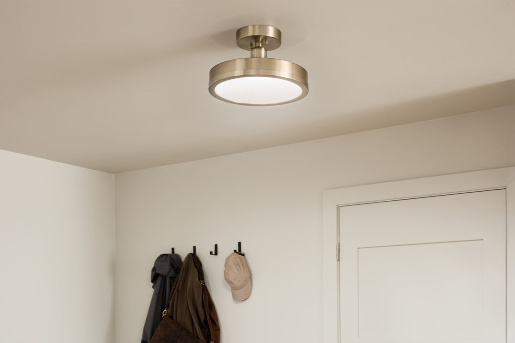 KICHLER 52589CPZ Riu 14.25 Inch 1 Light Led Semi-Flush With Opaque White Acrylic Diffuser In Champagne Bronze