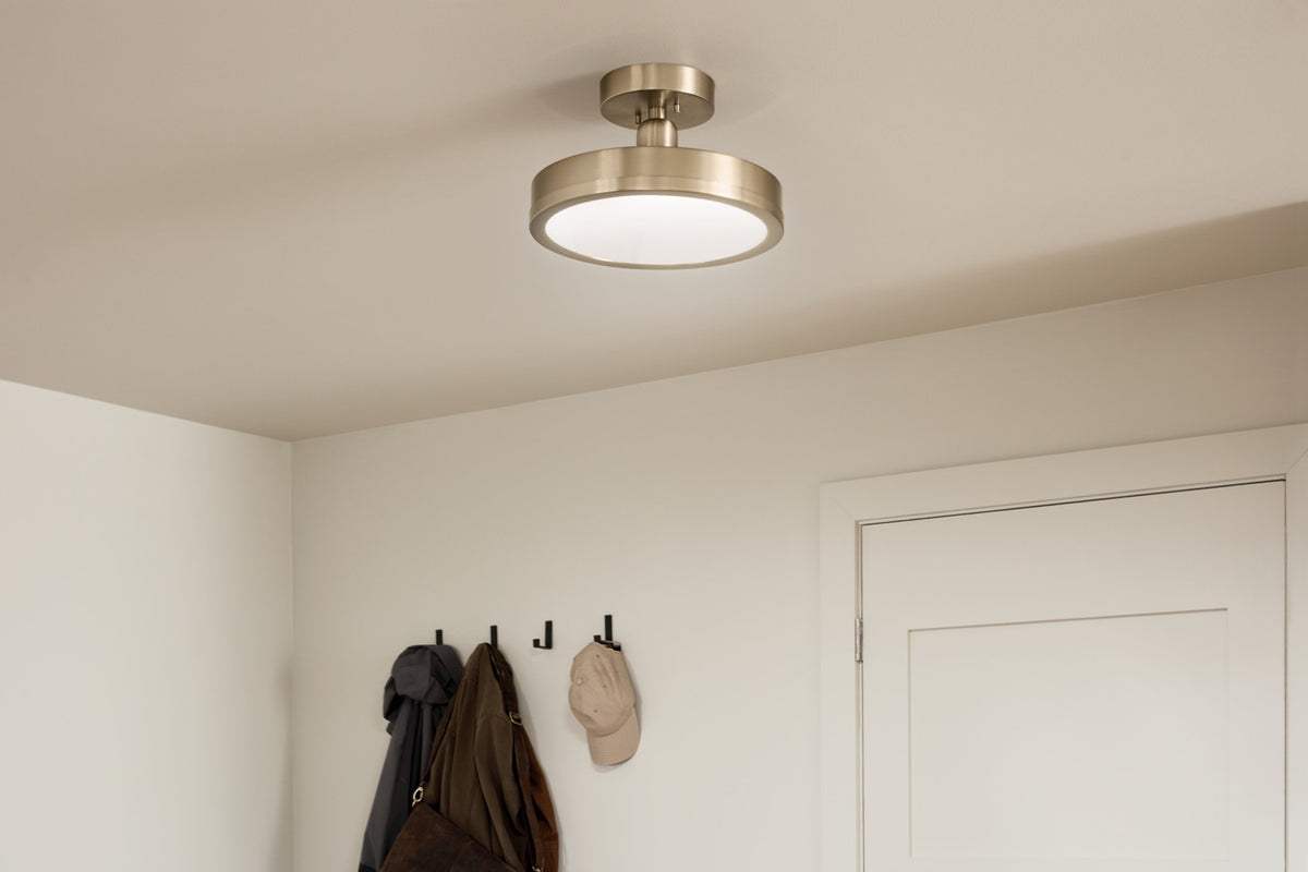 KICHLER 52589CPZ Riu 14.25 Inch 1 Light Led Semi-Flush With Opaque White Acrylic Diffuser In Champagne Bronze